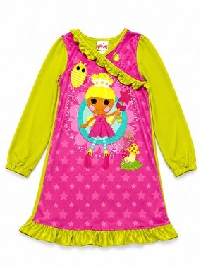 Lalaloopsy Fairy Nightgown Girls Size 8 Pink Green Ruffle Sleep Dress Cartoon